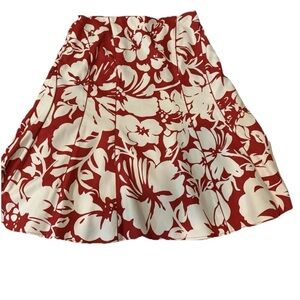 Ann Taylor Red and White Floral A-Line Skirt